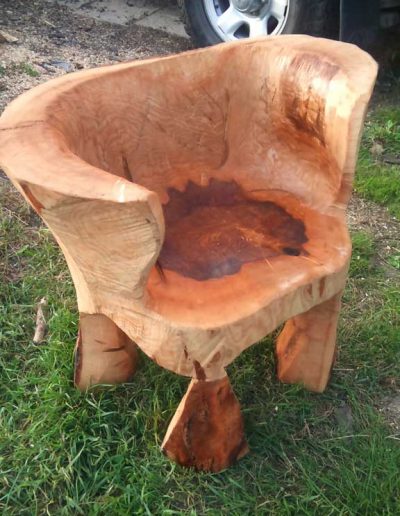A chainsaw-carved wooden chair by Darwin Tree Services